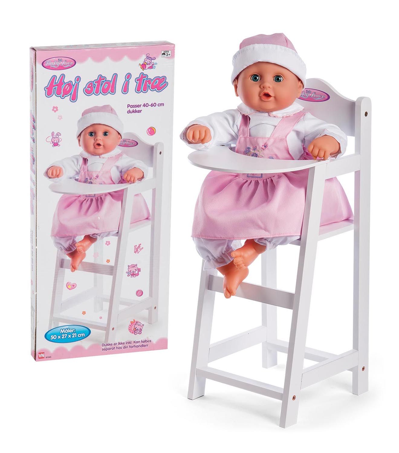 Skyldig Omsorg I mængde Køb My Baby Dukke Træ Højstol 50 cm - Holdbar dukkehøjstol i træ✓