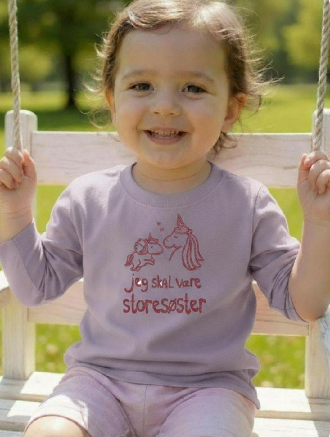 Jeg Skal Være Storesøster T-Shirt L/S, Lavender Med Lilla Krystalina Tryk