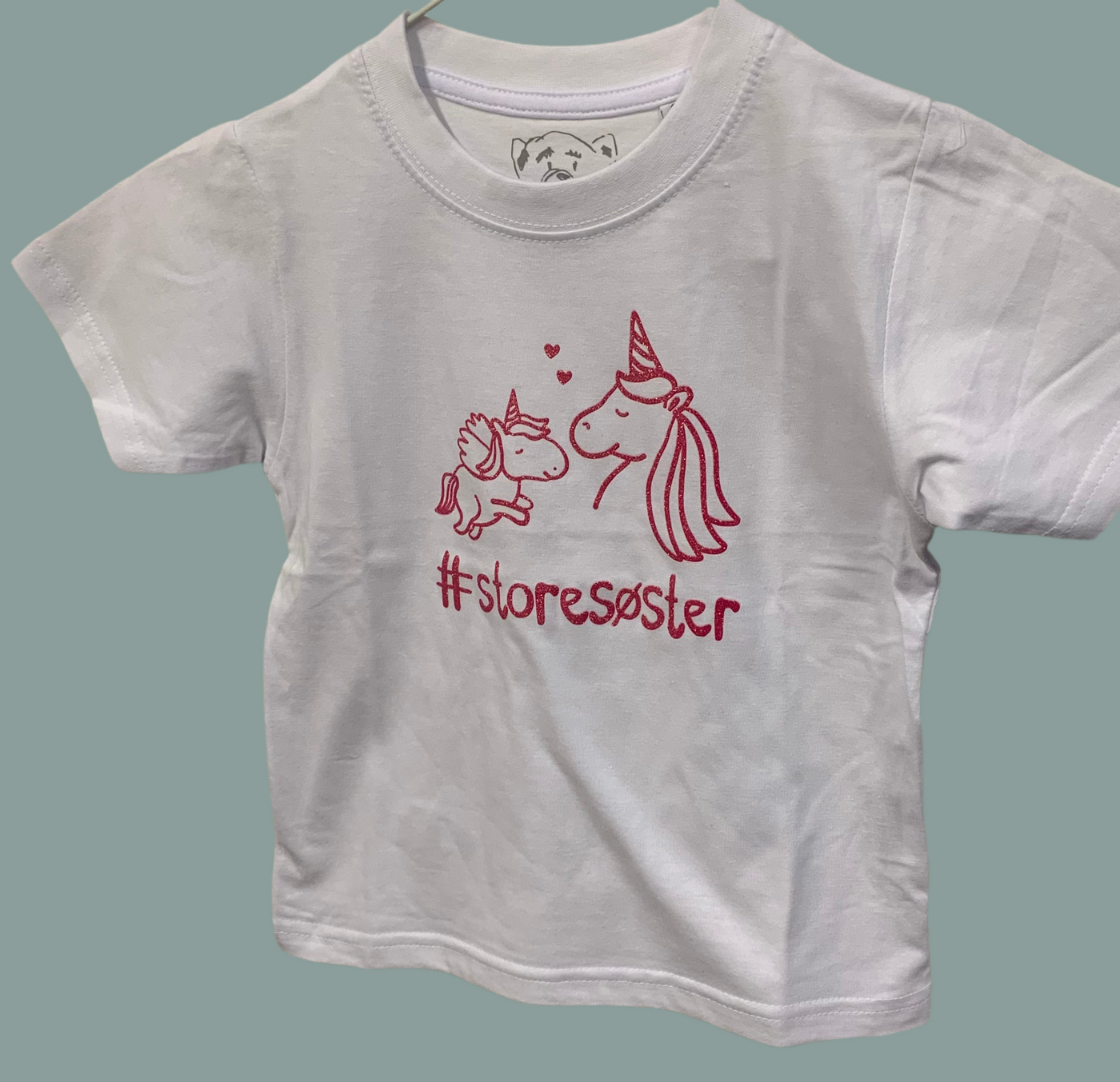 #Storesøster T-shirt S/S Enhjørning, Hvid Med Pink Krystalina