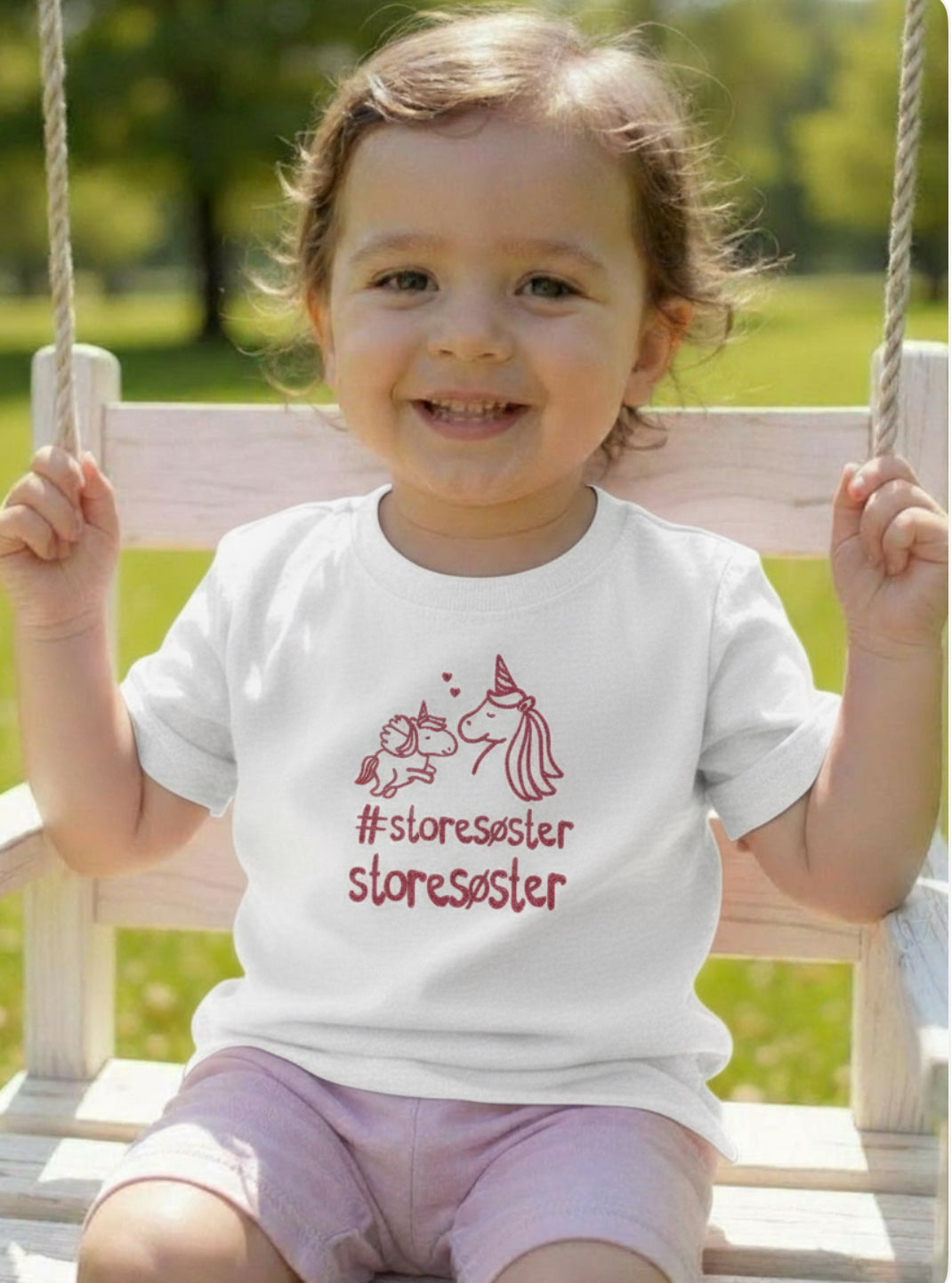 #Storesøster T-shirt S/S Enhjørning, Hvid Med Pink Krystalina