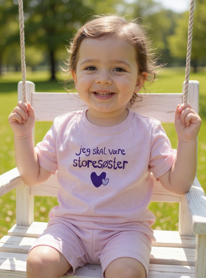 Jeg Skal Være Storesøster T-Shirt L/S, Lyserød Med Lilla Hjerte print