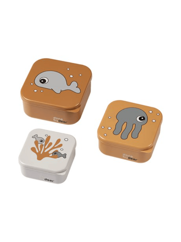 Done by Deer Snackbokse Sæt 3-Stk. Sea Friends Sennep/Grå