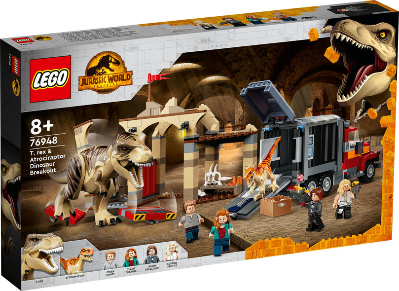 LEGO Jurassic World T. rex og atrociraptor på dinosauerflugt