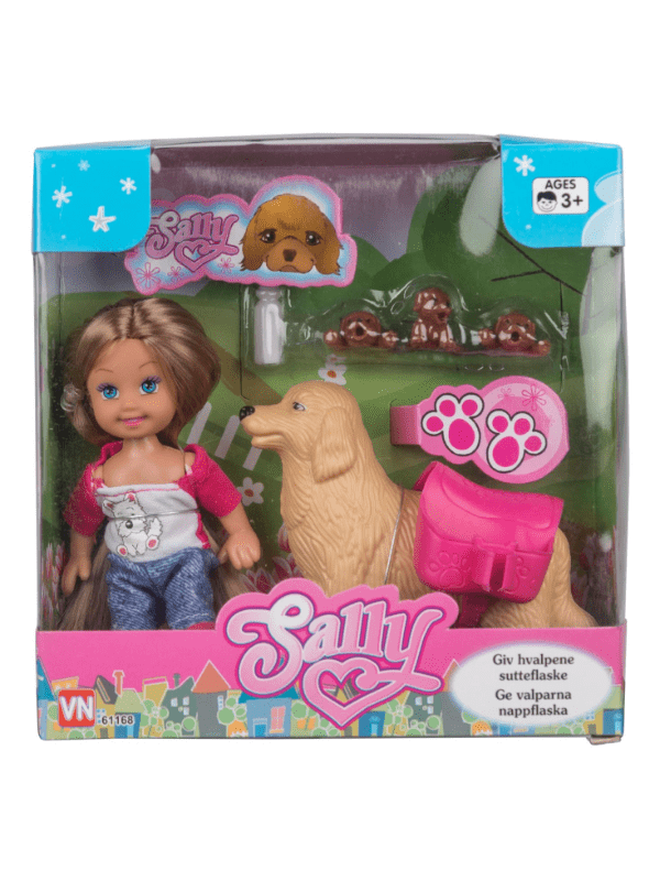 Sally Dukke Med Hund & 3 Hvalpe 