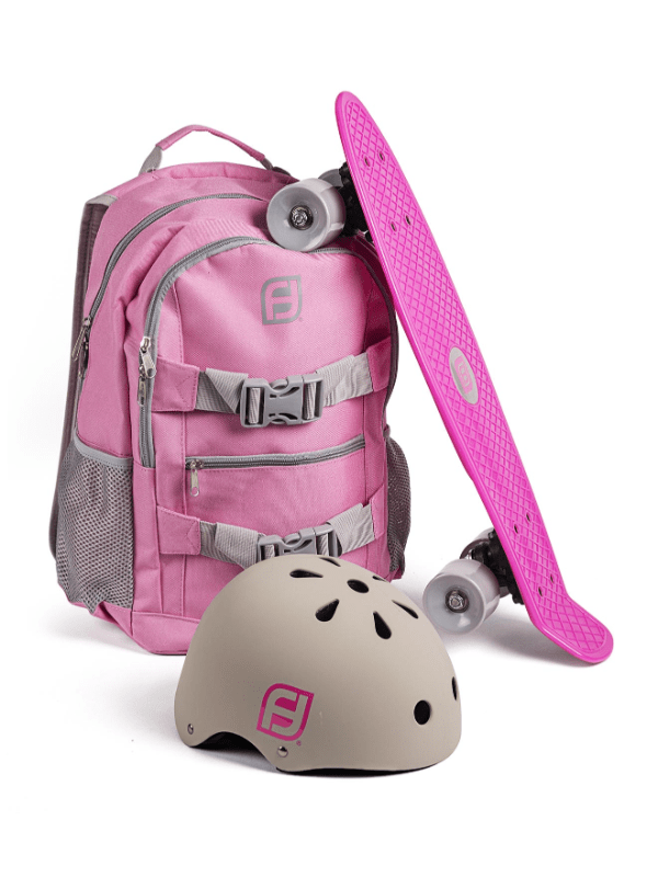 Rygsæk Med Skateboard & Hjelm Pink