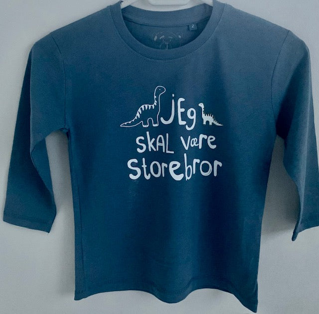 Jeg Skal Være Storebror T-shirt L/S Dinosaur Denim Blå