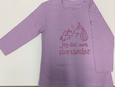 Jeg Skal Være Storesøster T-Shirt L/S, Lavender Med Lilla Krystalina Tryk